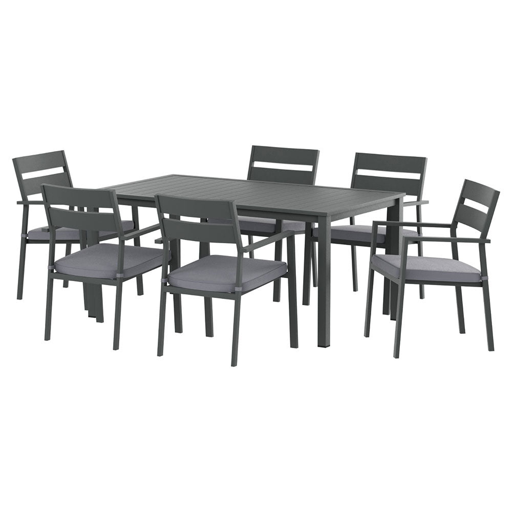 6-Seat Aluminium Outdoor Dining Set - Black - Homecoze