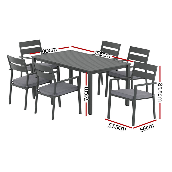 6-Seat Aluminium Outdoor Dining Set - Black - Homecoze