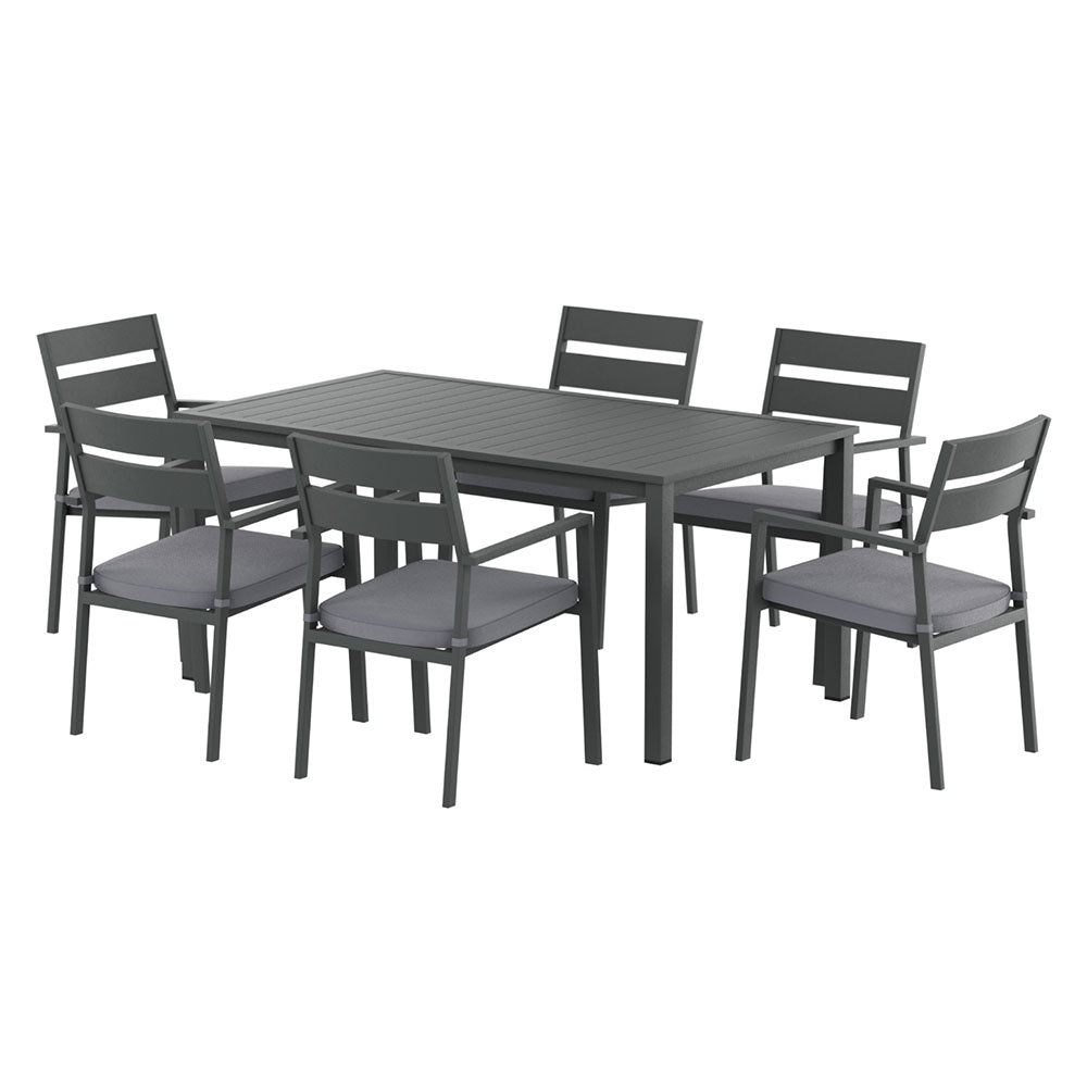 6-Seat Aluminium Outdoor Dining Set - Black - Homecoze