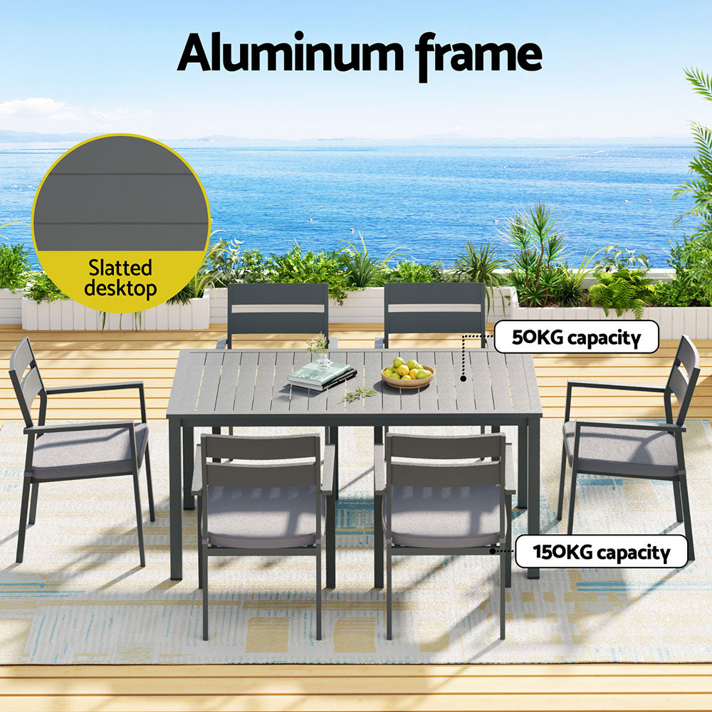 6-Seat Aluminium Outdoor Dining Set - Black - Homecoze