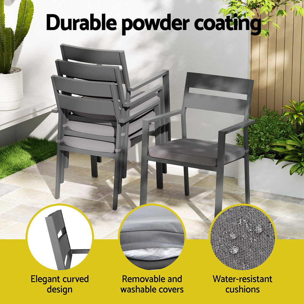 6-Seat Aluminium Outdoor Dining Set - Black - Homecoze
