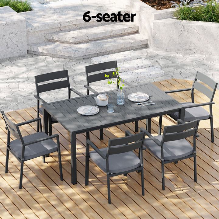 6-Seat Aluminium Outdoor Dining Set - Black - Homecoze