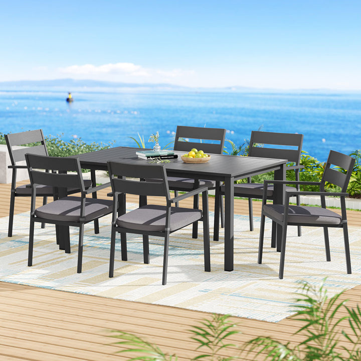 6-Seat Aluminium Outdoor Dining Set - Black - Homecoze
