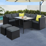 Rattan Outdoor Sofa Dining Set - Black - Homecoze