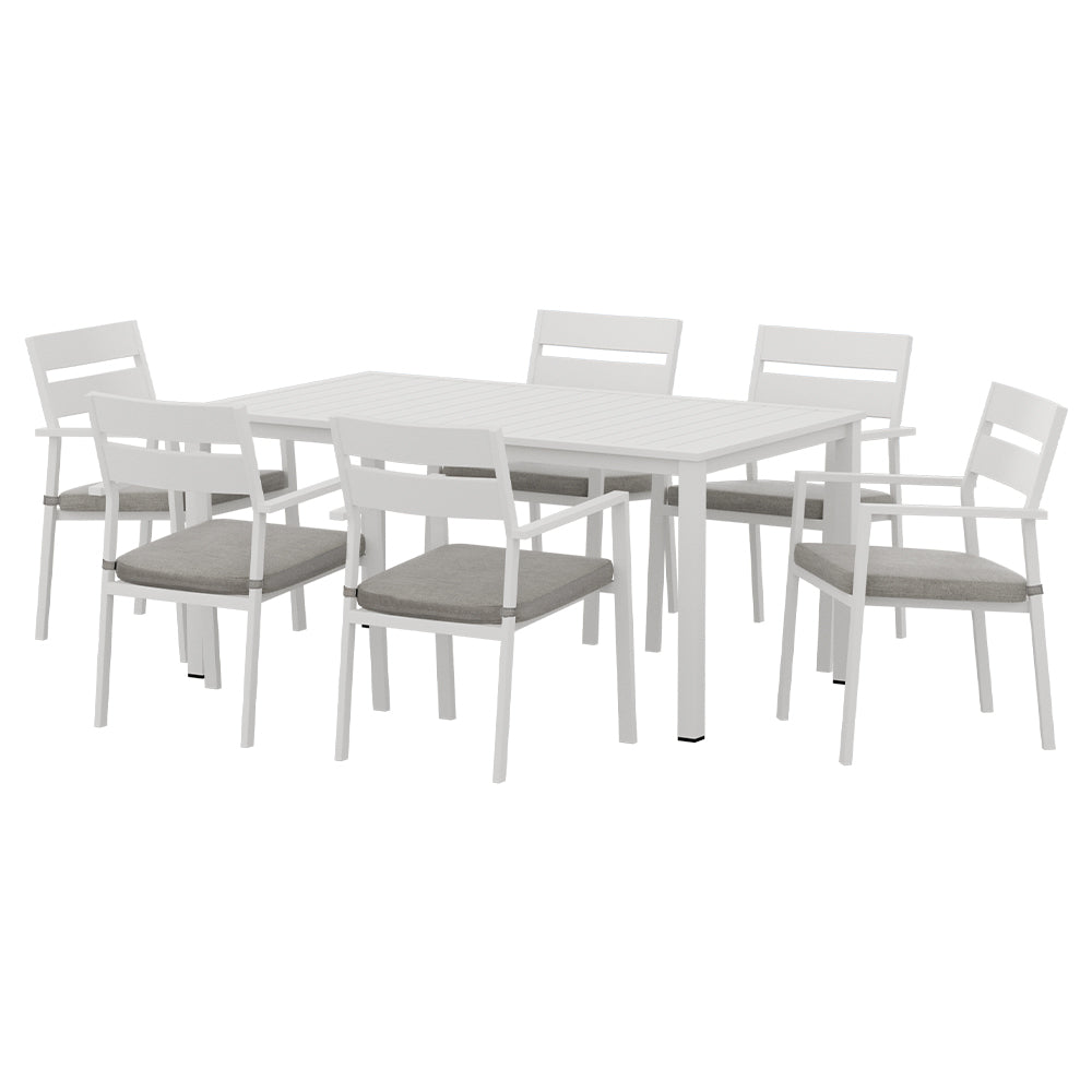 6-Seat Aluminum Outdoor Dining Set - White - Homecoze