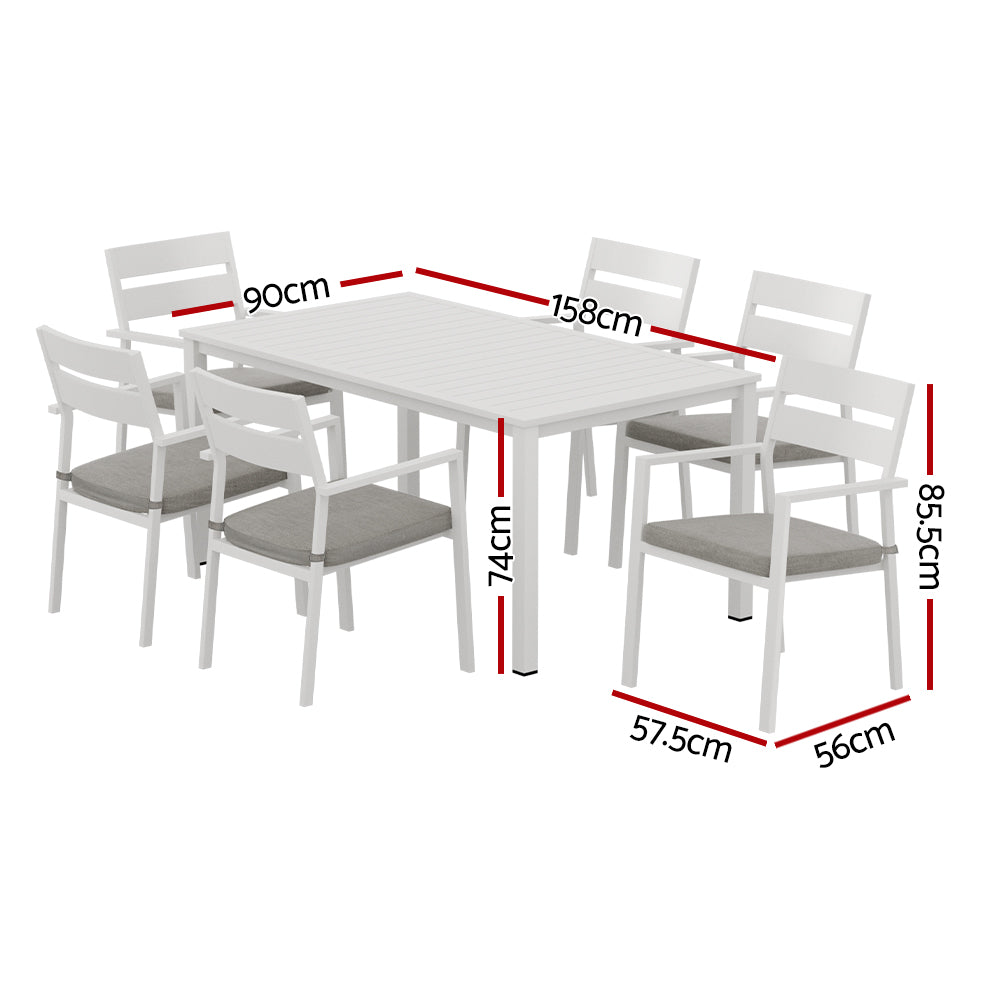 6-Seat Aluminum Outdoor Dining Set - White - Homecoze