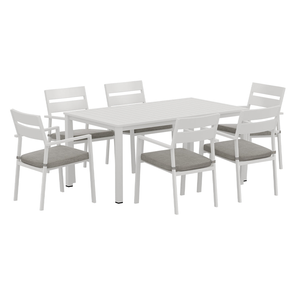 6-Seat Aluminum Outdoor Dining Set - White