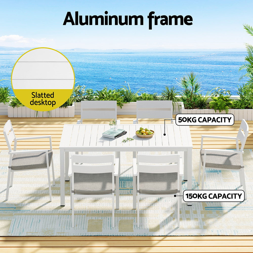 6-Seat Aluminum Outdoor Dining Set - White - Homecoze