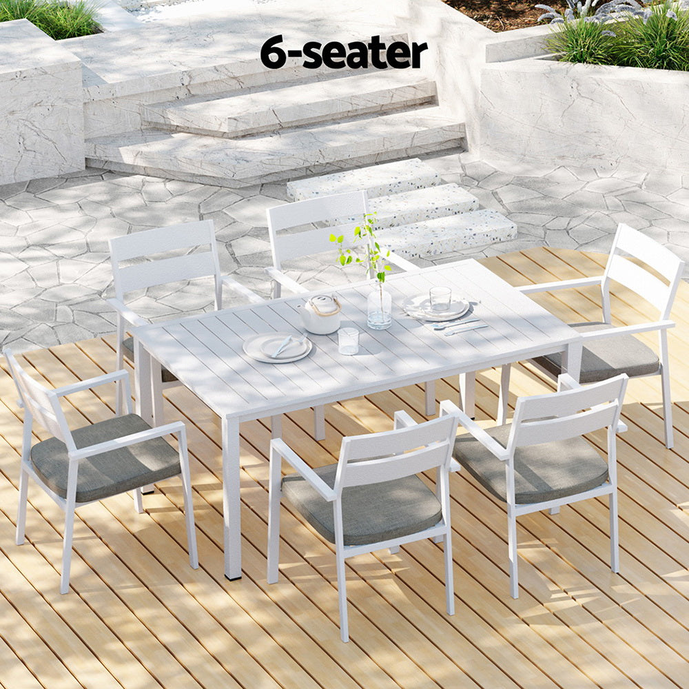 6-Seat Aluminum Outdoor Dining Set - White - Homecoze