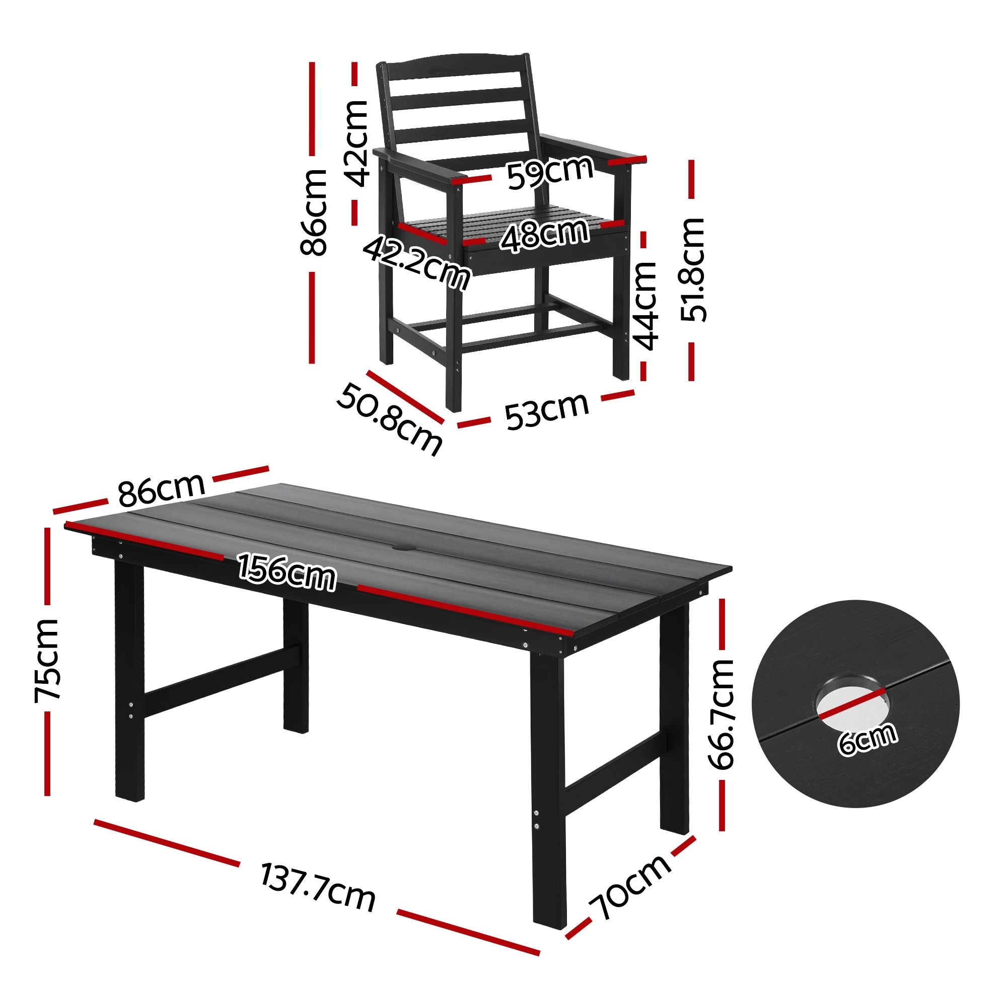6-Seat HDPE Outdoor Dining Set - Black