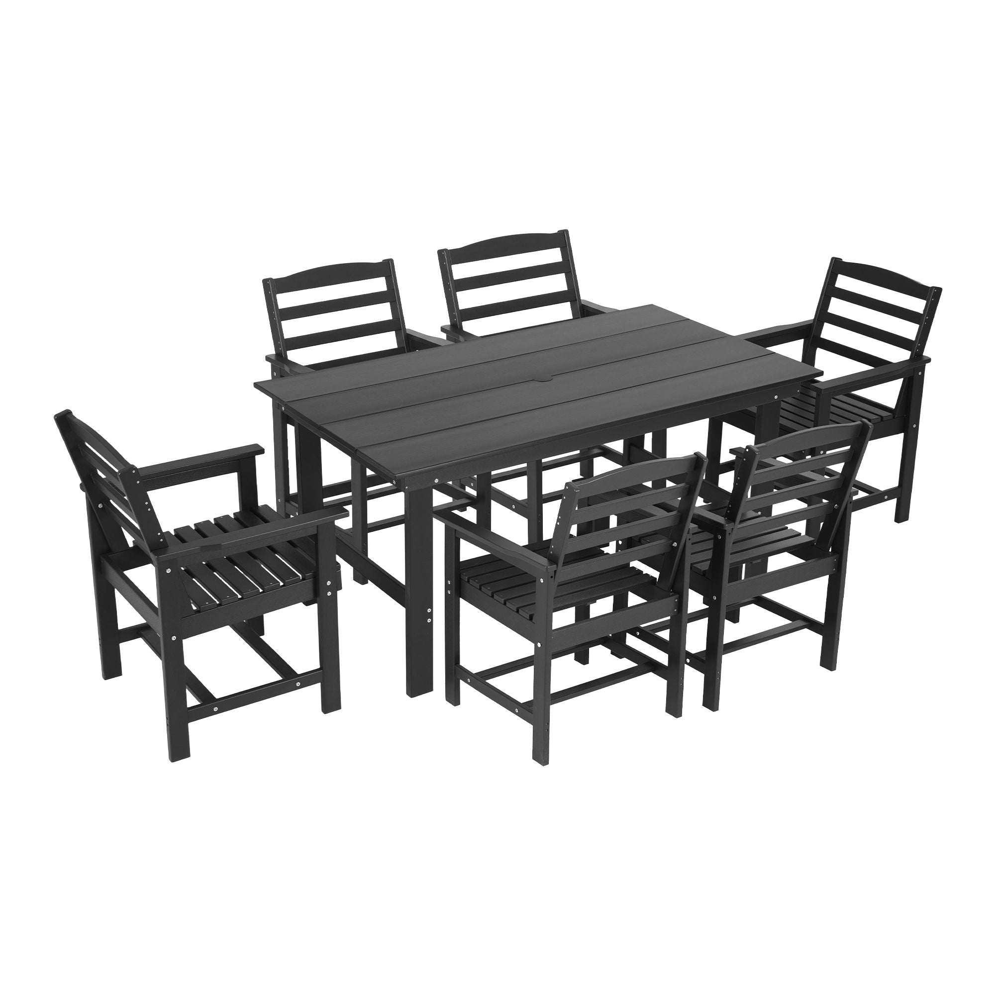 6-Seat HDPE Outdoor Dining Set - Black