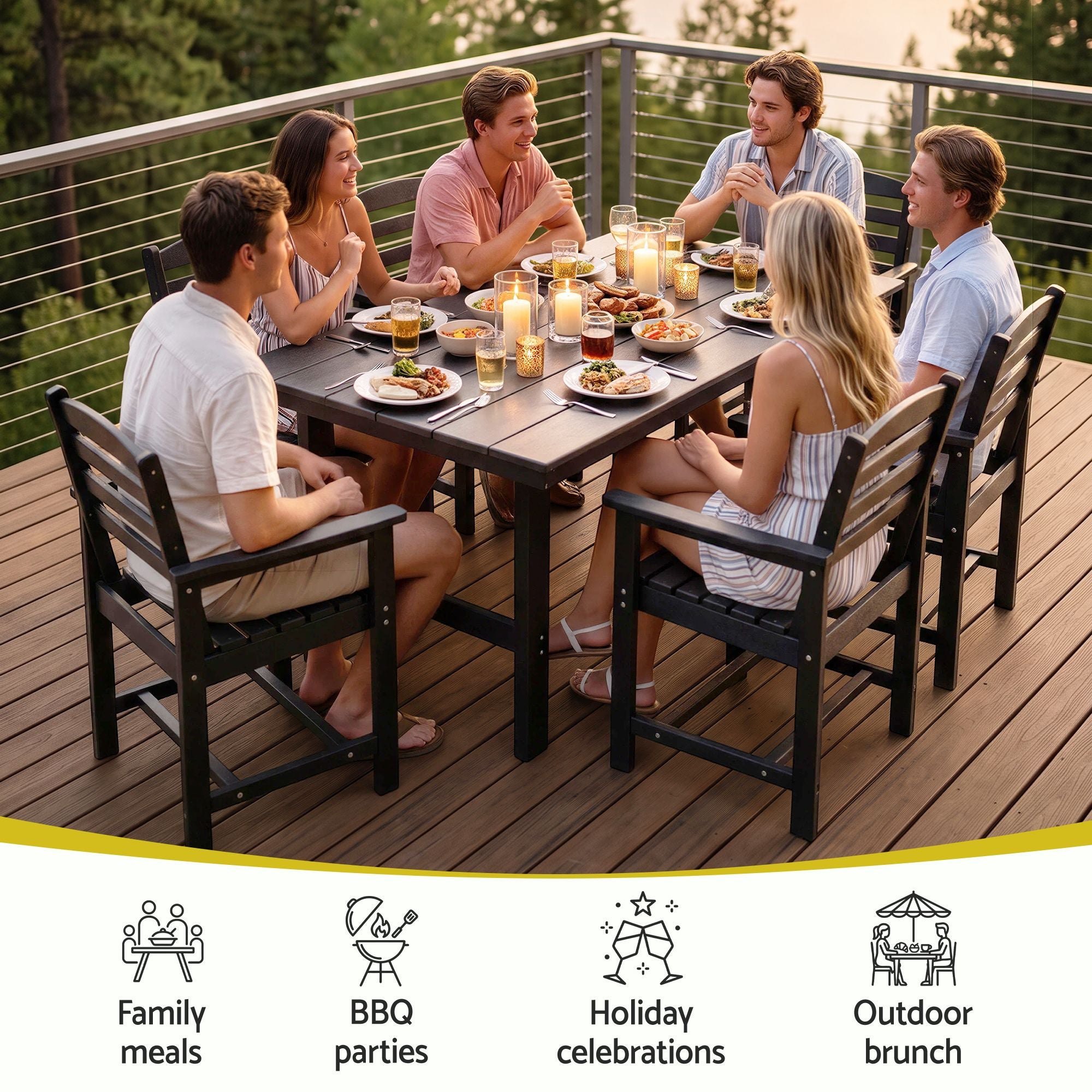 6-Seat HDPE Outdoor Dining Set - Black