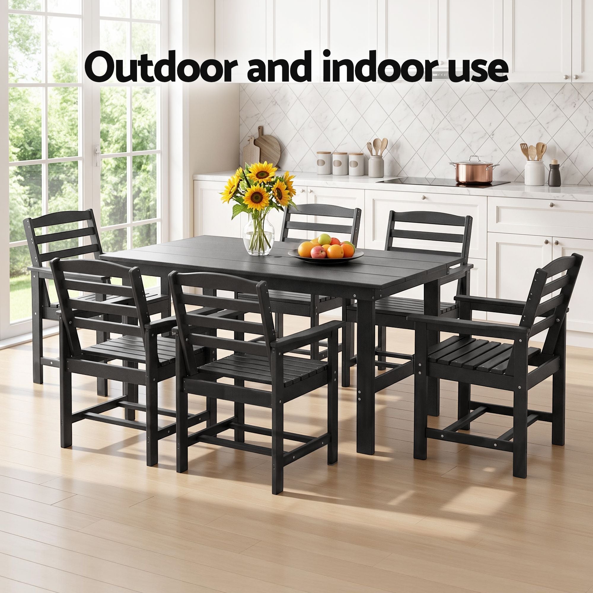 6-Seat HDPE Outdoor Dining Set - Black