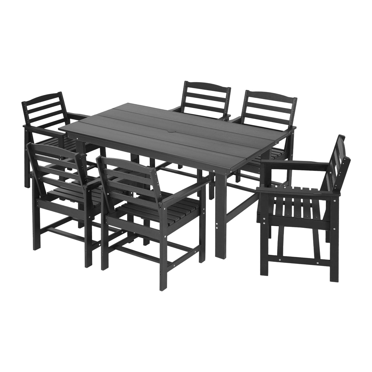 6-Seat HDPE Outdoor Dining Set - Black