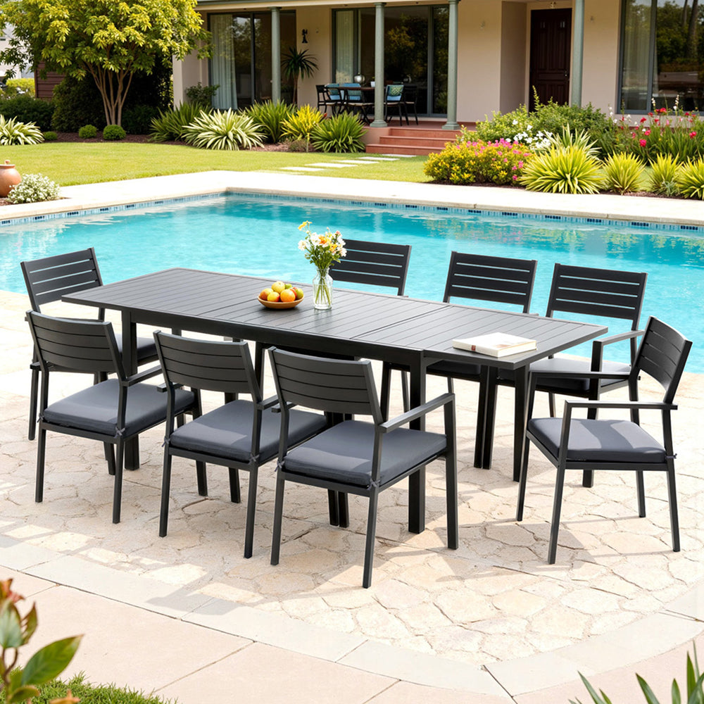 8-Seat Aluminum Outdoor Dining Set - Black - Homecoze