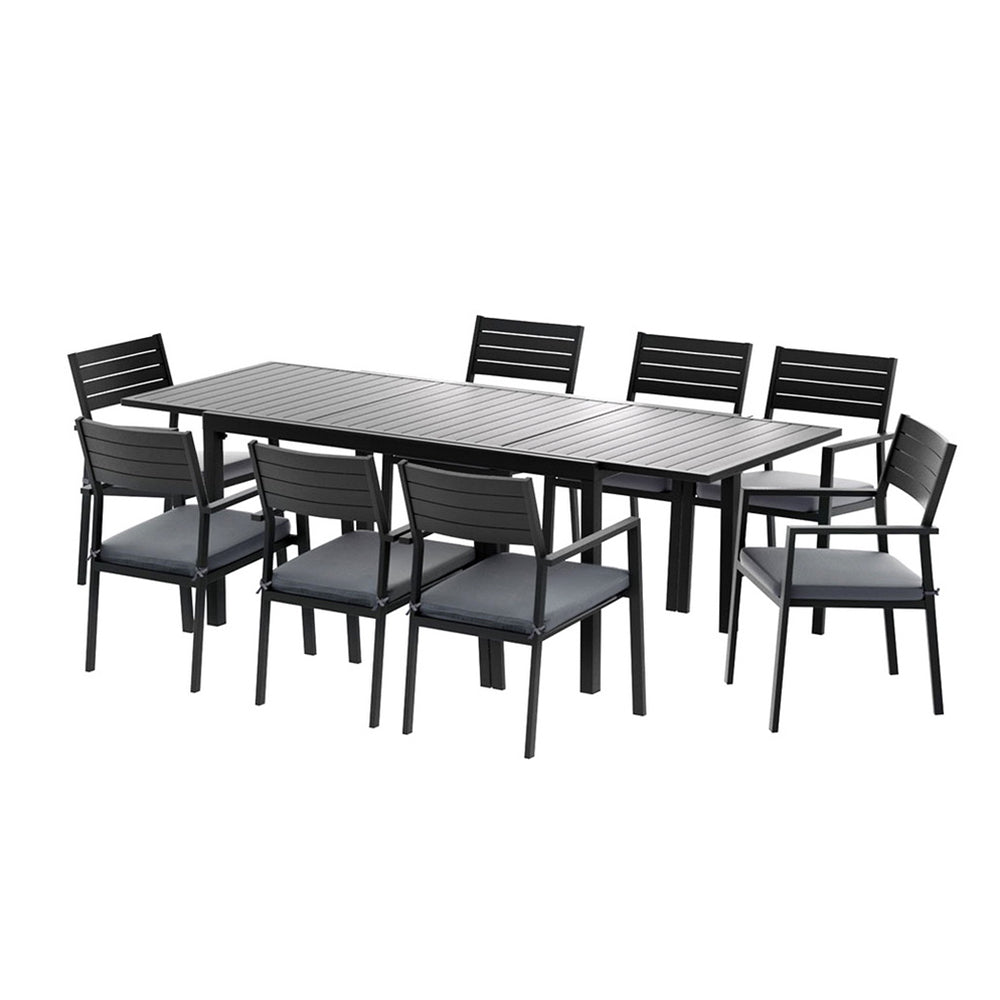 8-Seat Aluminum Outdoor Dining Set - Black - Homecoze