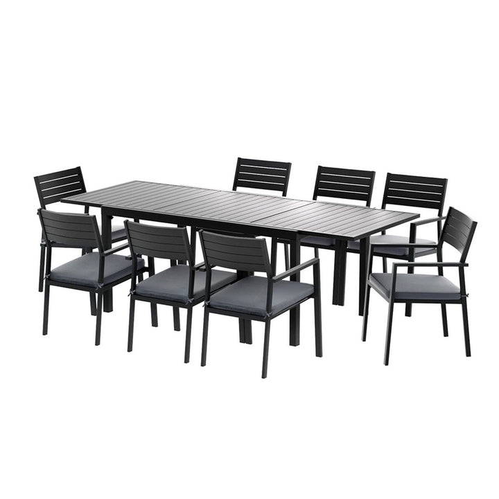 8-Seat Aluminum Outdoor Dining Set - Black - Homecoze
