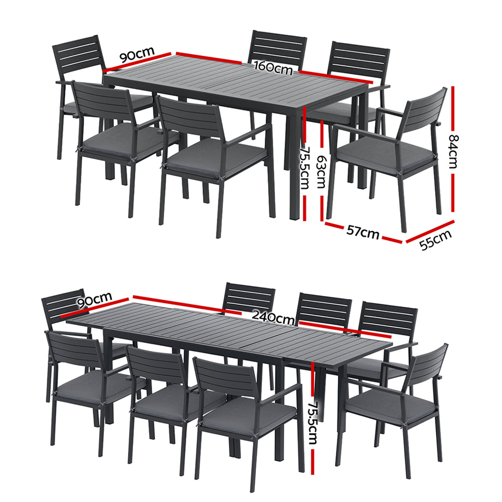 8-Seat Aluminum Outdoor Dining Set - Black - Homecoze