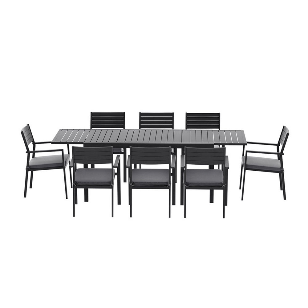8-Seat Aluminum Outdoor Dining Set - Black - Homecoze