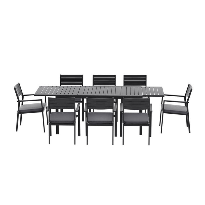 8-Seat Aluminum Outdoor Dining Set - Black - Homecoze