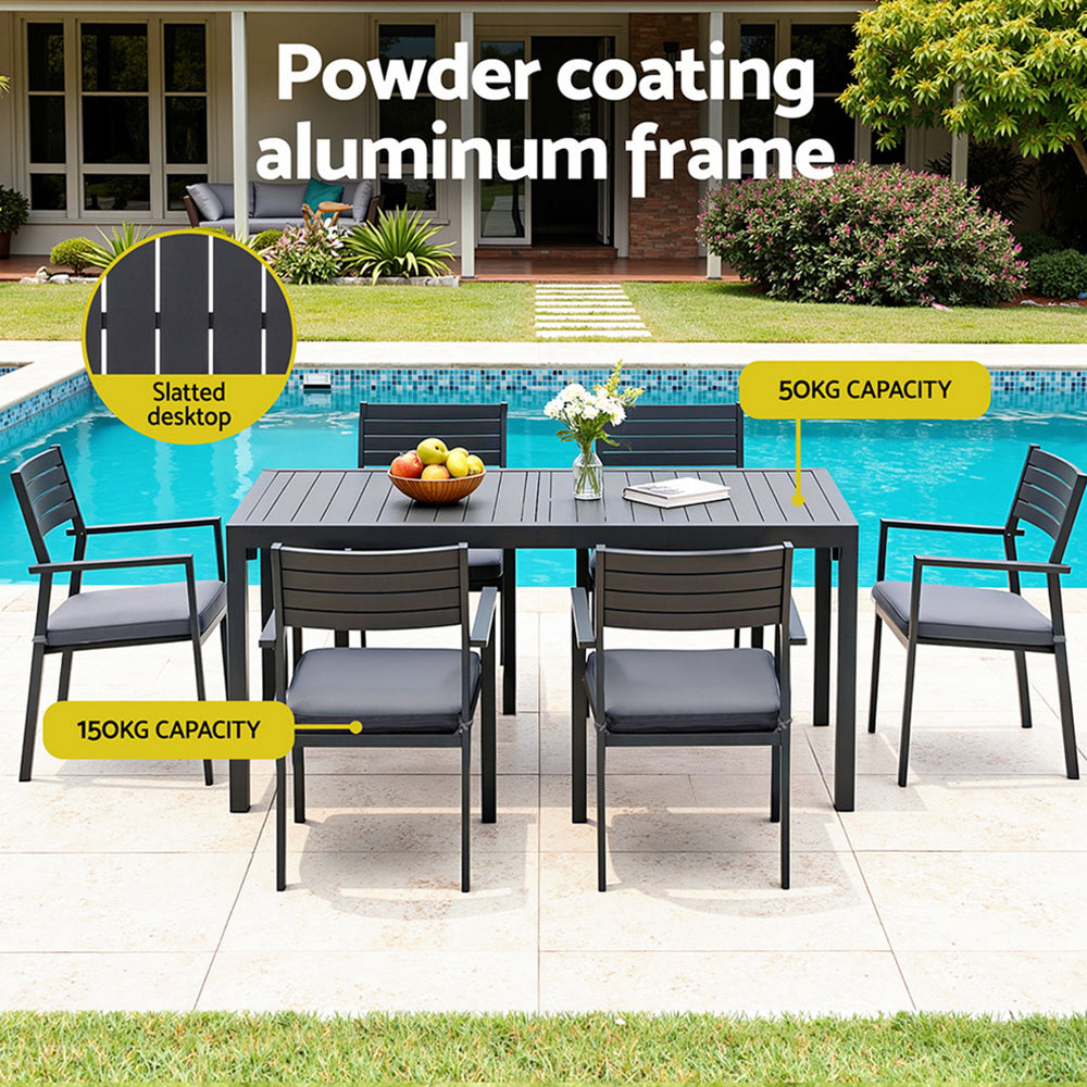 8-Seat Aluminum Outdoor Dining Set - Black - Homecoze