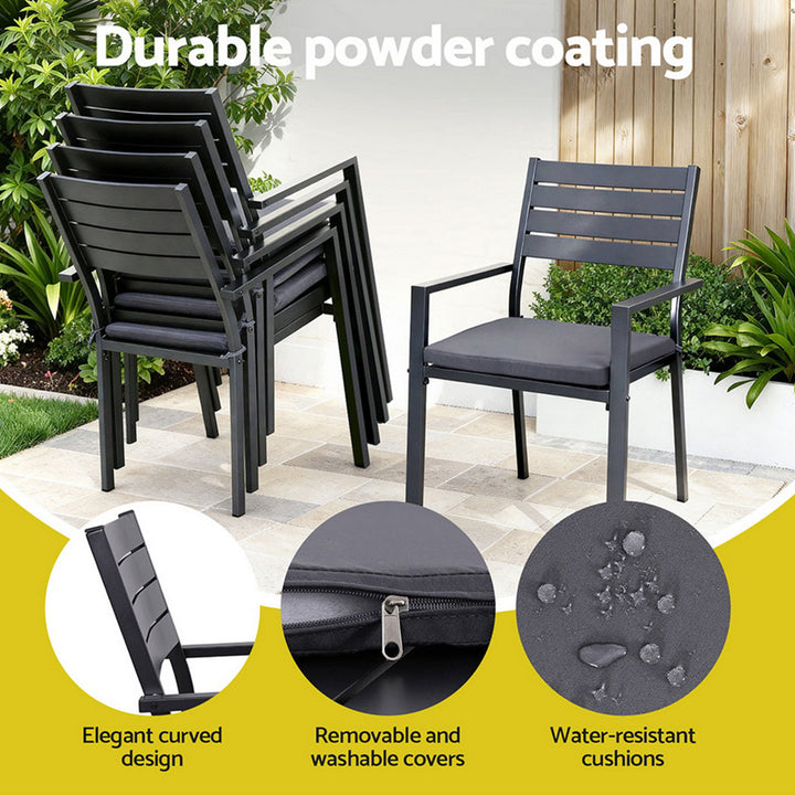 8-Seat Aluminum Outdoor Dining Set - Black - Homecoze