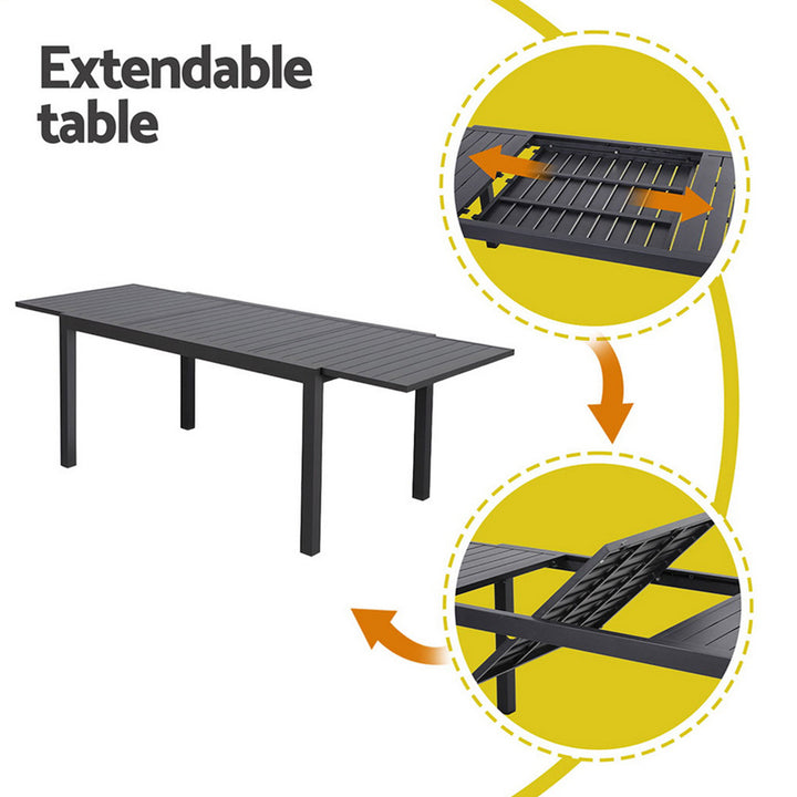 8-Seat Aluminum Outdoor Dining Set - Black - Homecoze