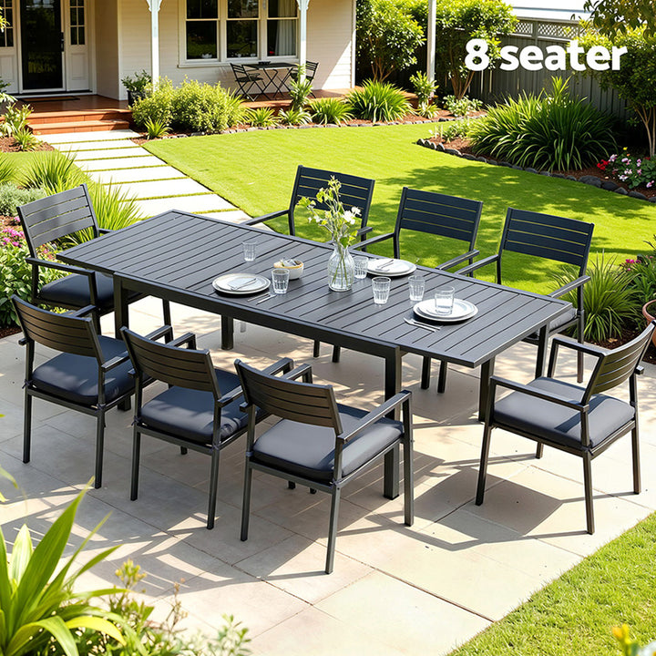 8-Seat Aluminum Outdoor Dining Set - Black - Homecoze