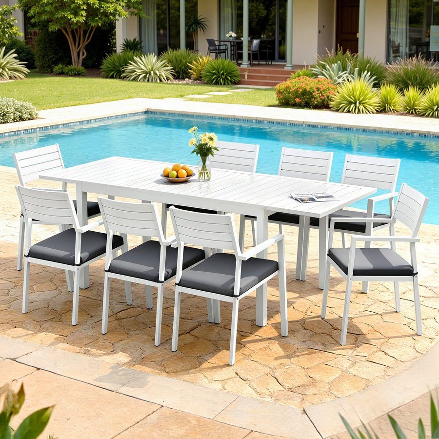 Gardeon Outdoor Dining Set 9PCS Aluminum Extendable Table Chairs Patio Furniture - Homecoze