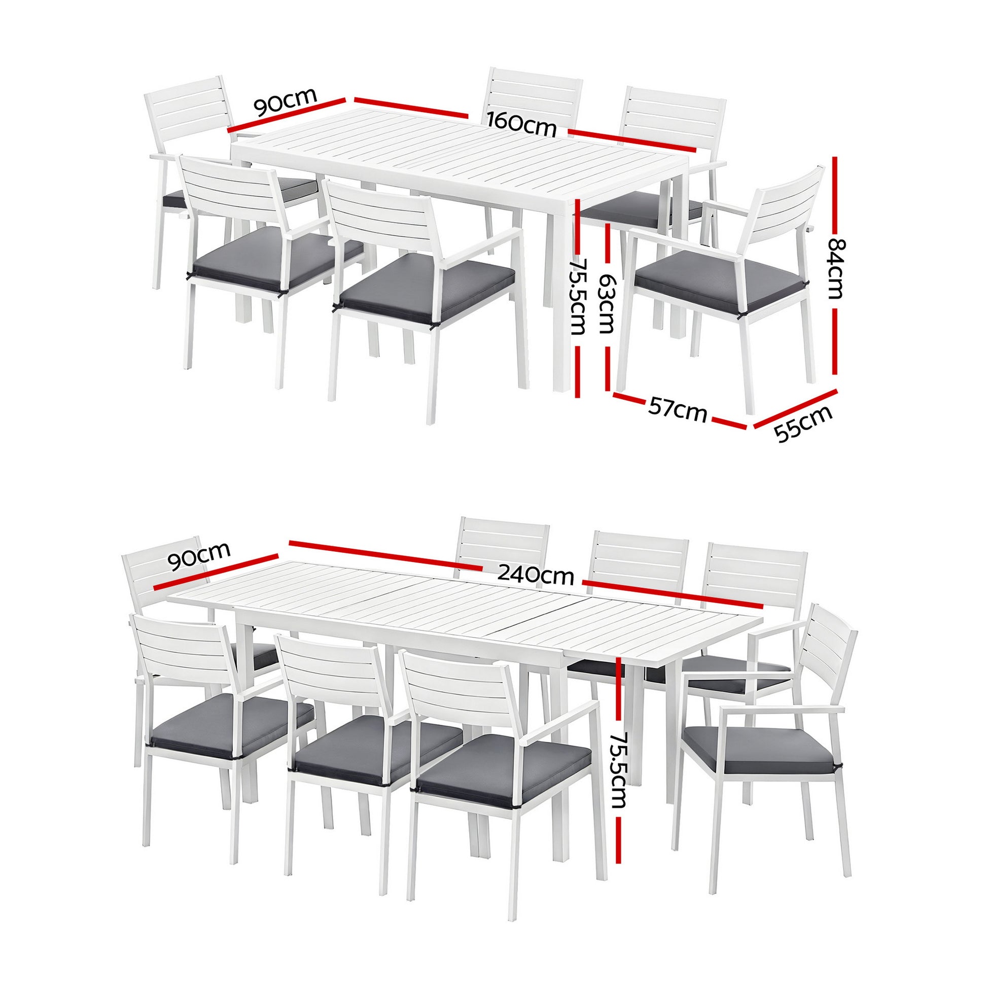 Gardeon Outdoor Dining Set 9PCS Aluminum Extendable Table Chairs Patio Furniture - Homecoze