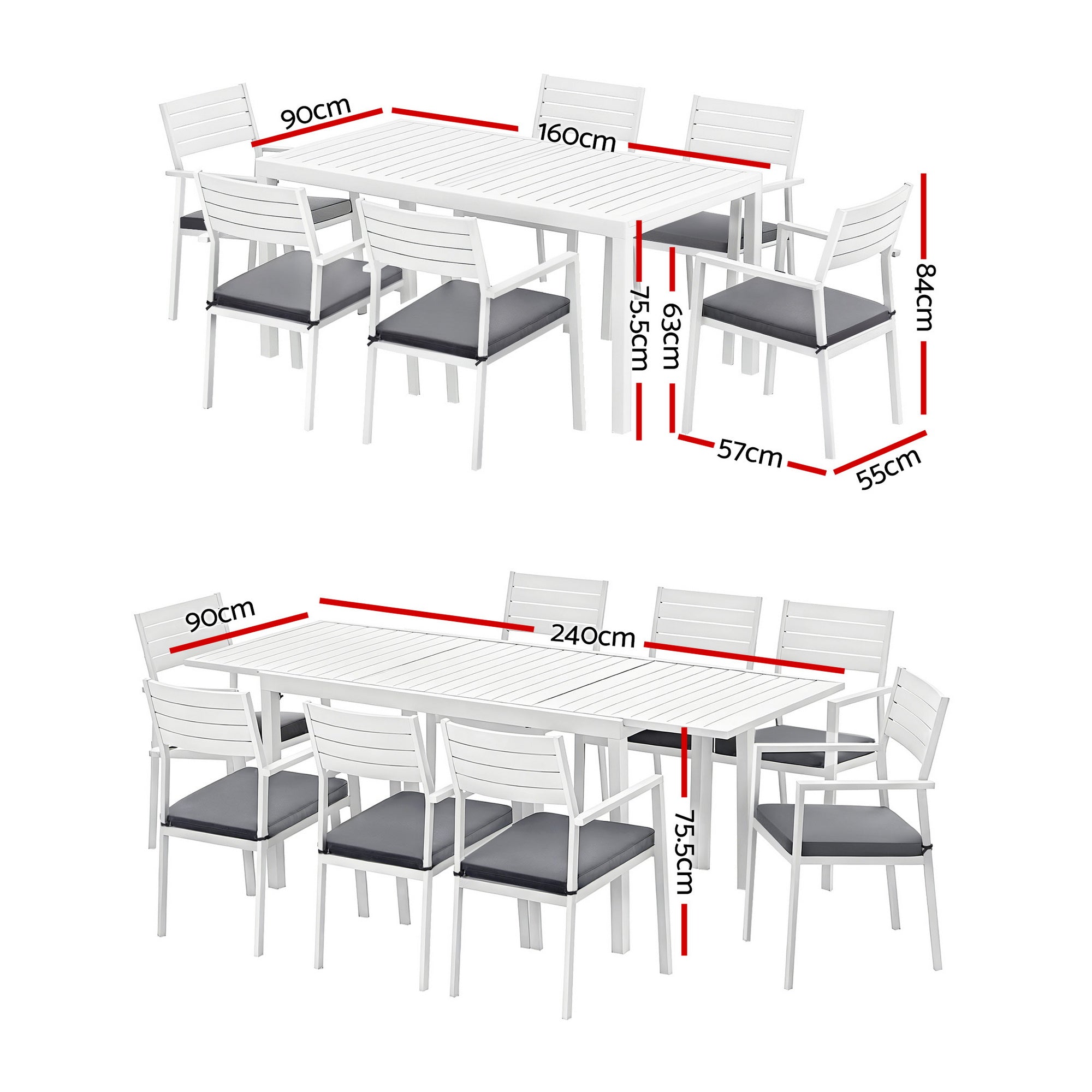 Gardeon Outdoor Dining Set 9PCS Aluminum Extendable Table Chairs Patio Furniture - Homecoze