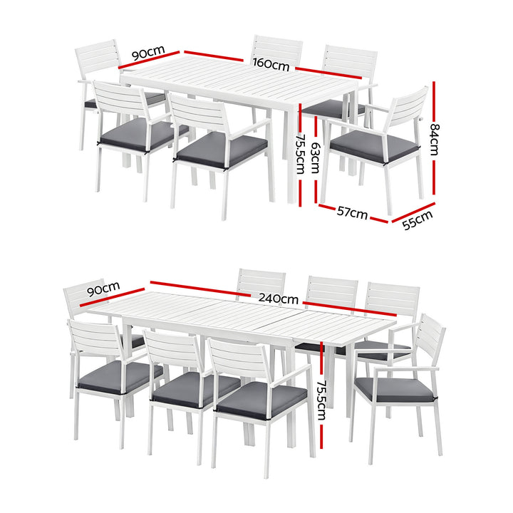 Gardeon Outdoor Dining Set 9PCS Aluminum Extendable Table Chairs Patio Furniture - Homecoze
