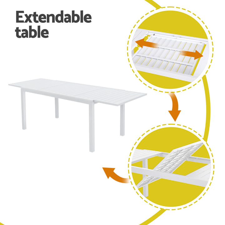 Gardeon Outdoor Dining Set 9PCS Aluminum Extendable Table Chairs Patio Furniture - Homecoze