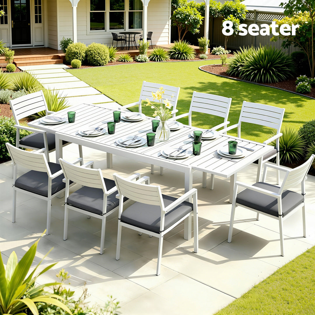 Gardeon Outdoor Dining Set 9PCS Aluminum Extendable Table Chairs Patio Furniture - Homecoze