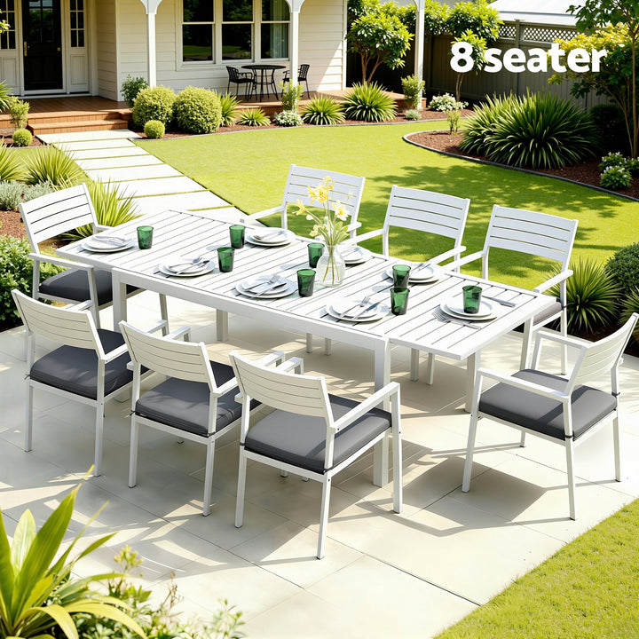 Gardeon Outdoor Dining Set 9PCS Aluminum Extendable Table Chairs Patio Furniture - Homecoze