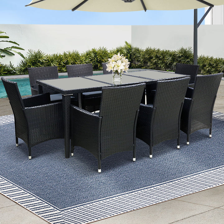 8-Seat Rattan Outdoor Dining Set - Black