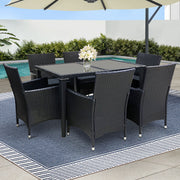 6-Seat Rattan Outdoor Dining Set - Black - Homecoze