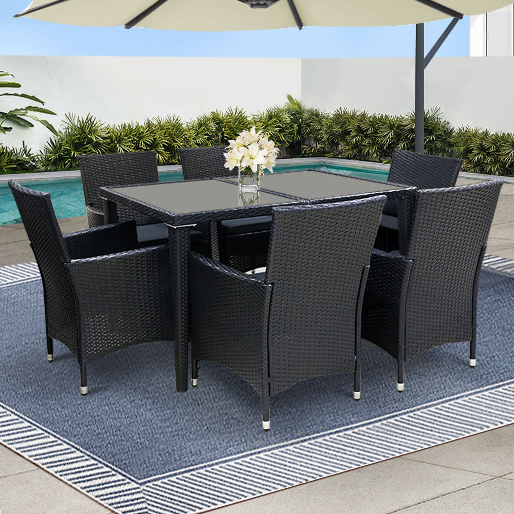6-Seat Rattan Outdoor Dining Set - Black - Homecoze