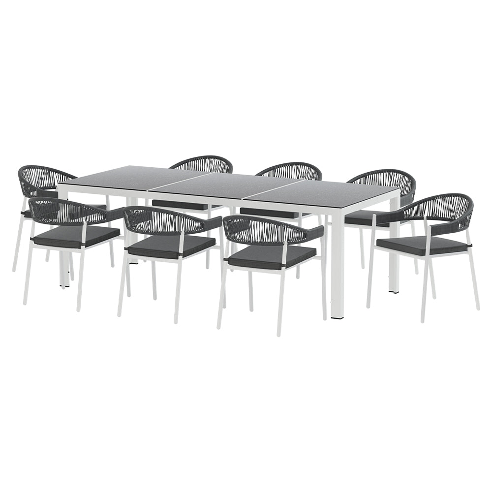 8-Seater Outdoor Dining Furniture Bistro Table and Chair Set - White - Homecoze