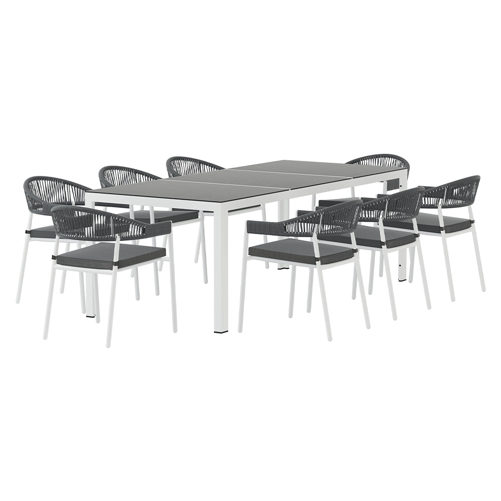 8-Seater Outdoor Dining Furniture Bistro Table and Chair Set - White - Homecoze