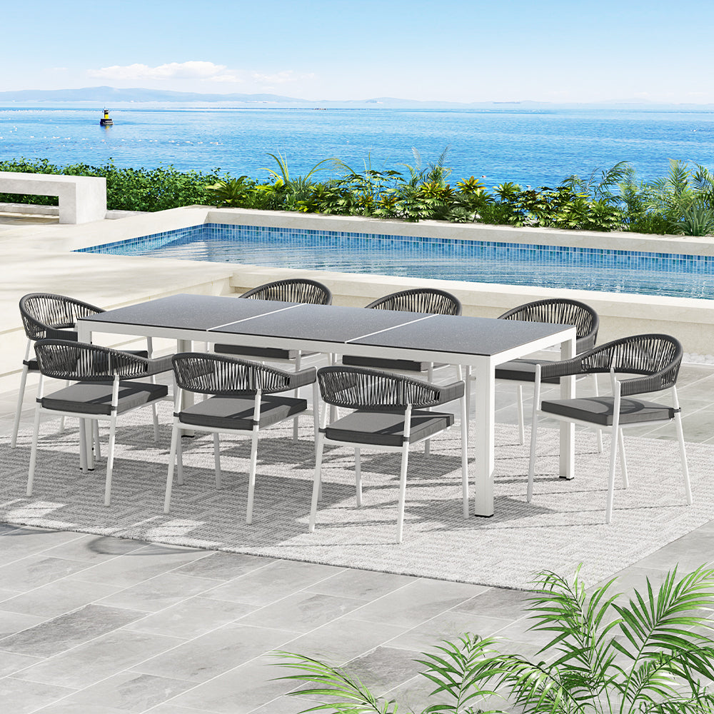8-Seater Outdoor Dining Furniture Bistro Table and Chair Set - White - Homecoze