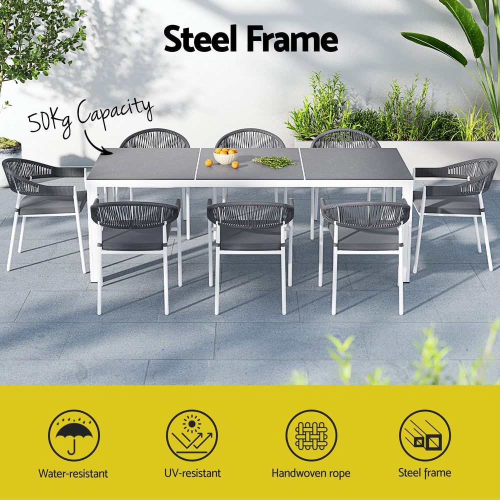 8-Seater Outdoor Dining Furniture Bistro Table and Chair Set - White - Homecoze