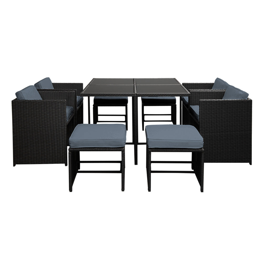 9PC Wicker Outdoor Dining Set - Black - Homecoze