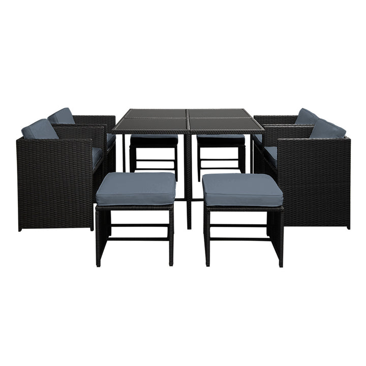 9PC Wicker Outdoor Dining Set - Black