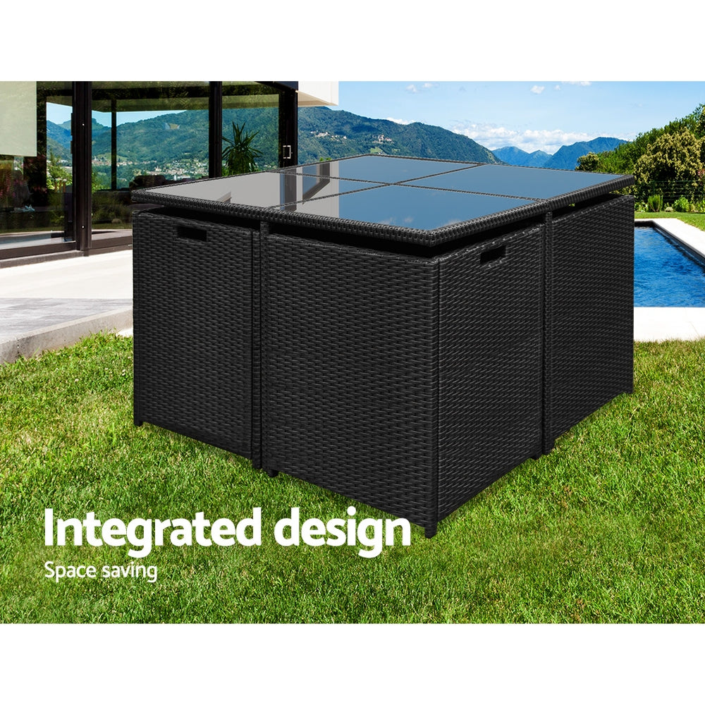9PC Wicker Outdoor Dining Set - Black - Homecoze