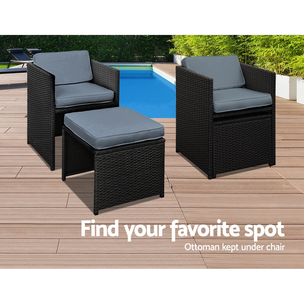 9PC Wicker Outdoor Dining Set - Black - Homecoze