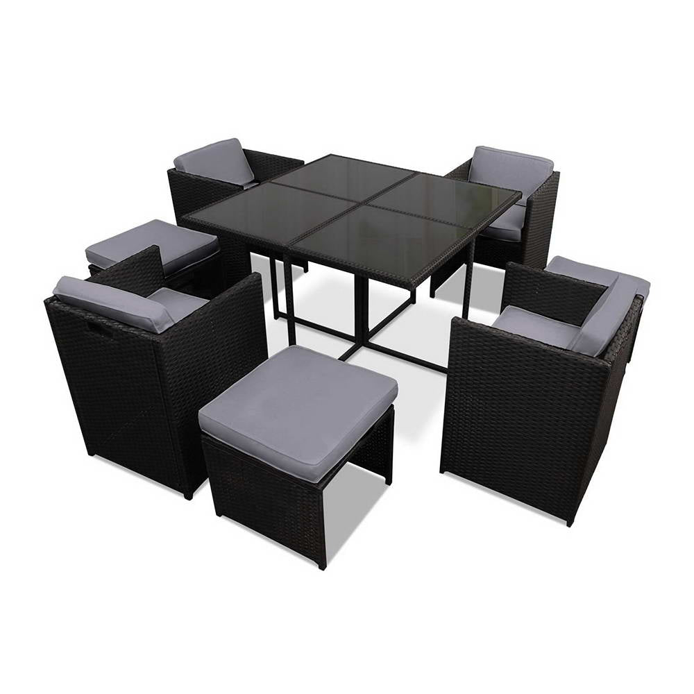 9PC Wicker Outdoor Dining Set - Black - Homecoze