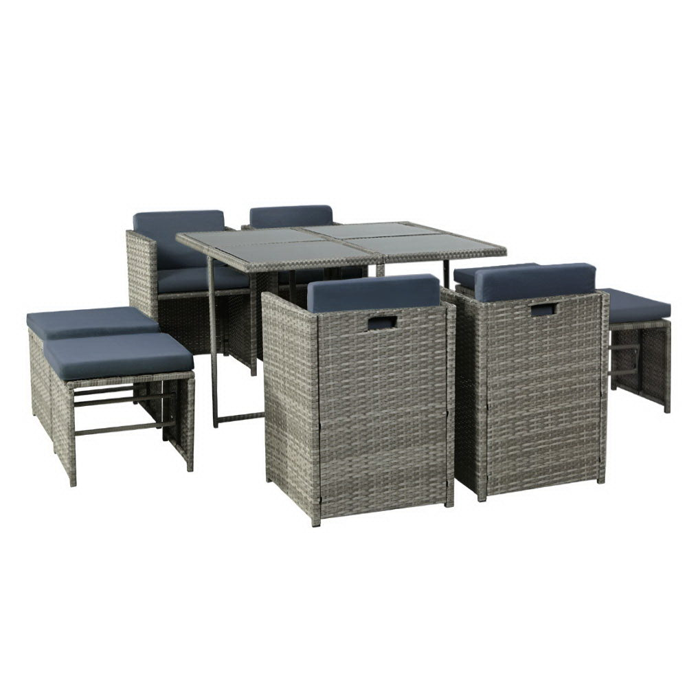 9 Piece Wicker Outdoor Dining Set - Mixed Grey - Homecoze
