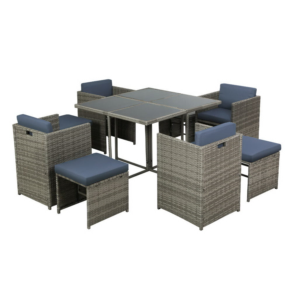 9 Piece Wicker Outdoor Dining Set - Mixed Grey - Homecoze