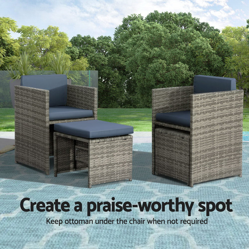 9 Piece Wicker Outdoor Dining Set - Mixed Grey - Homecoze